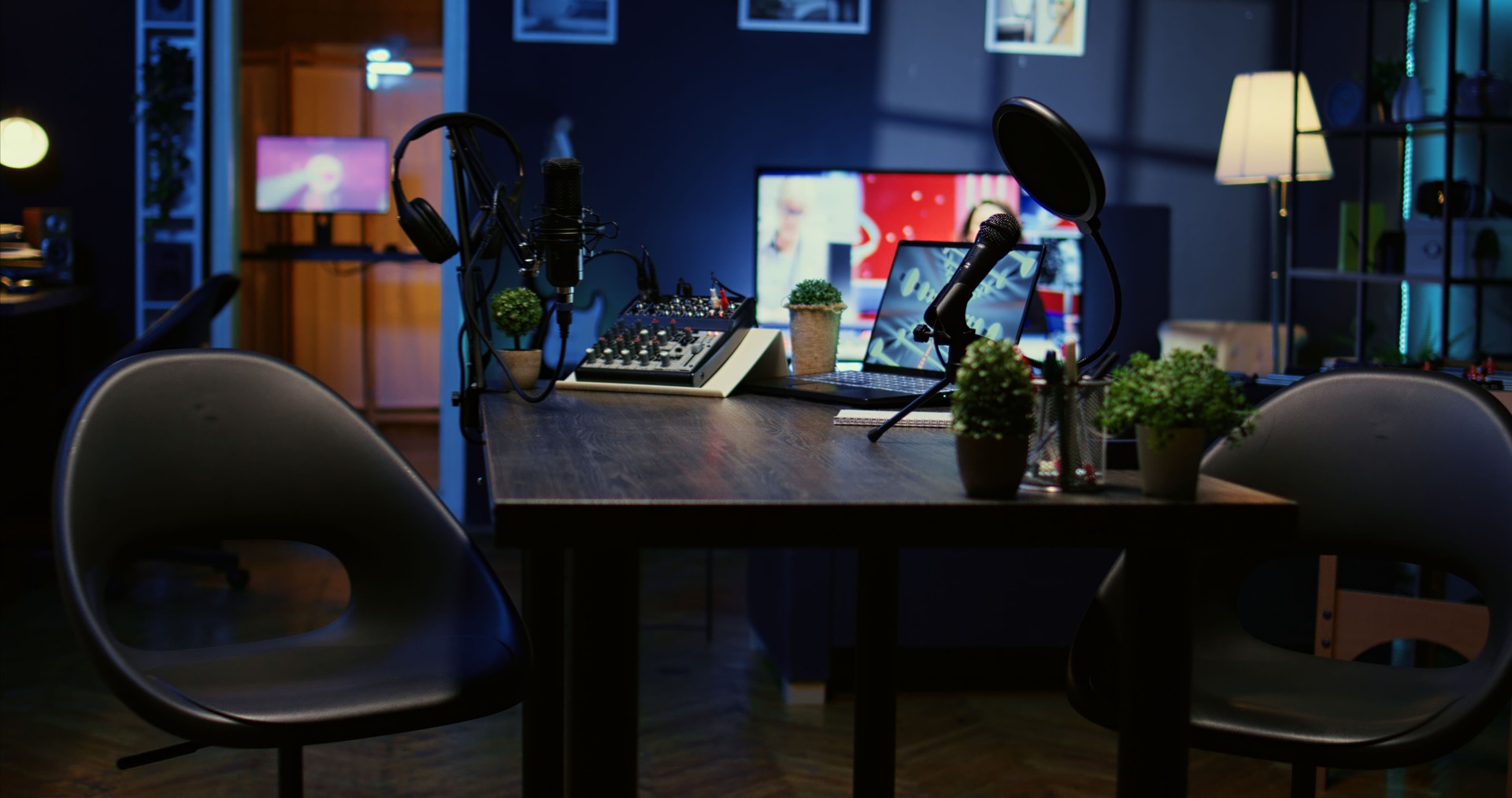 Audio equipment used for podcasts, vlogging and livestreams on internet channel.